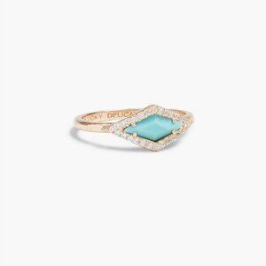 LUCKY BRAND DELICATES Turquoise with Pave Rose Gold Plated Ring - Size 7 NEW